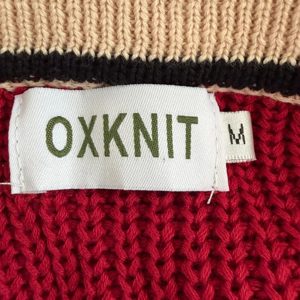 OXKNIT 100% Cotton Long Sleeve Polo Sweater Mod Style Retro Red Medium